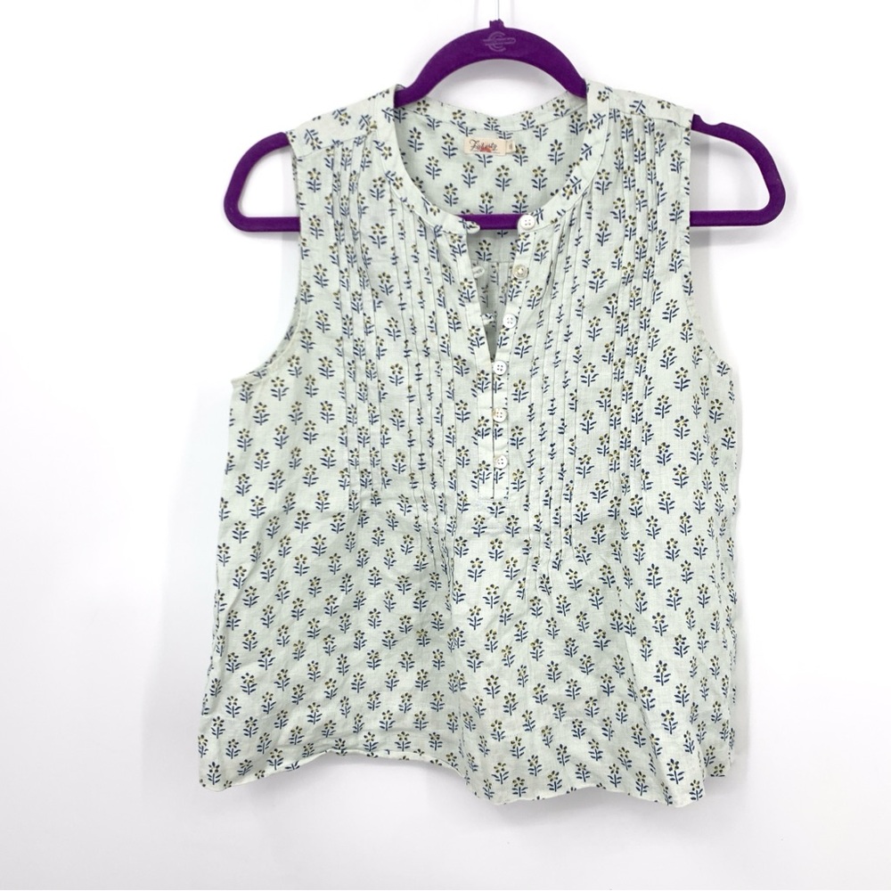Faherty White Floral Pintuck Sleeveless Tank